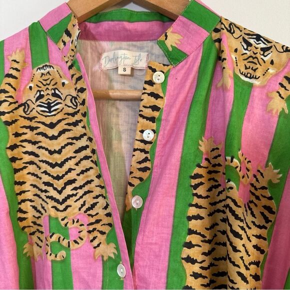 Darlington Isle Lola Tiger BlockPrint Stripe Dress Size S Pink Green - Picture 4 of 9